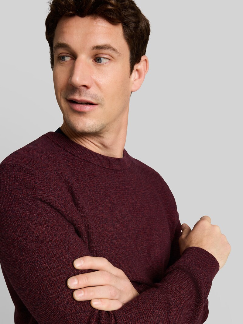 Tom Tailor Strickpullover aus Baumwolle - Red Navy Mouline