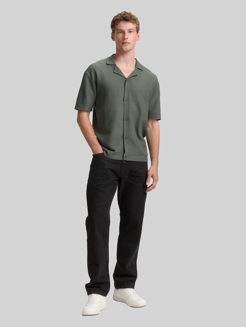 Tom Tailor Strick-Poloshirt mit kurzen Ärmeln - Washed Jasper Green