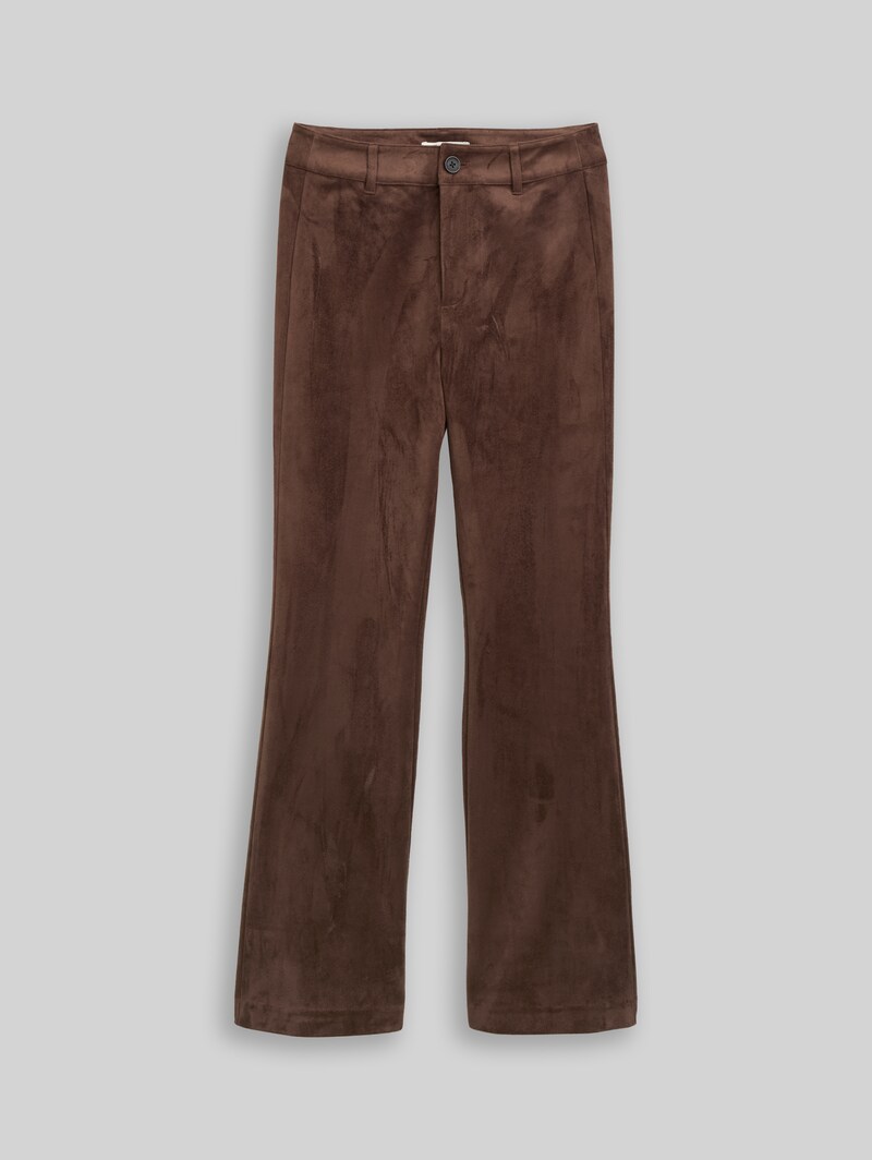 Tom Tailor Flared Hose in Wildleder-Optik - Cool Dark Brown