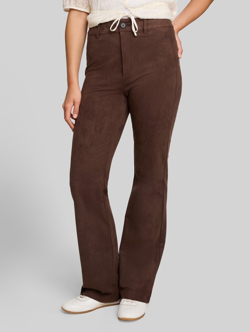 Tom Tailor Flared Hose in Wildleder-Optik - Cool Dark Brown