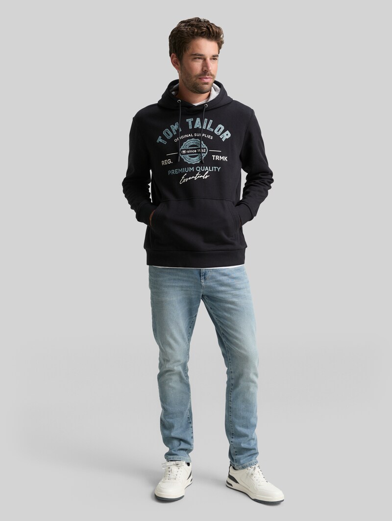 Tom Tailor Hoodie Sweatshirt mit Logo-Print - Almost Black