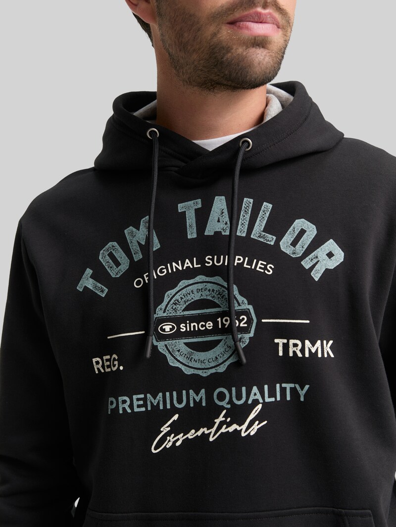 Tom Tailor Hoodie Sweatshirt mit Logo-Print - Almost Black
