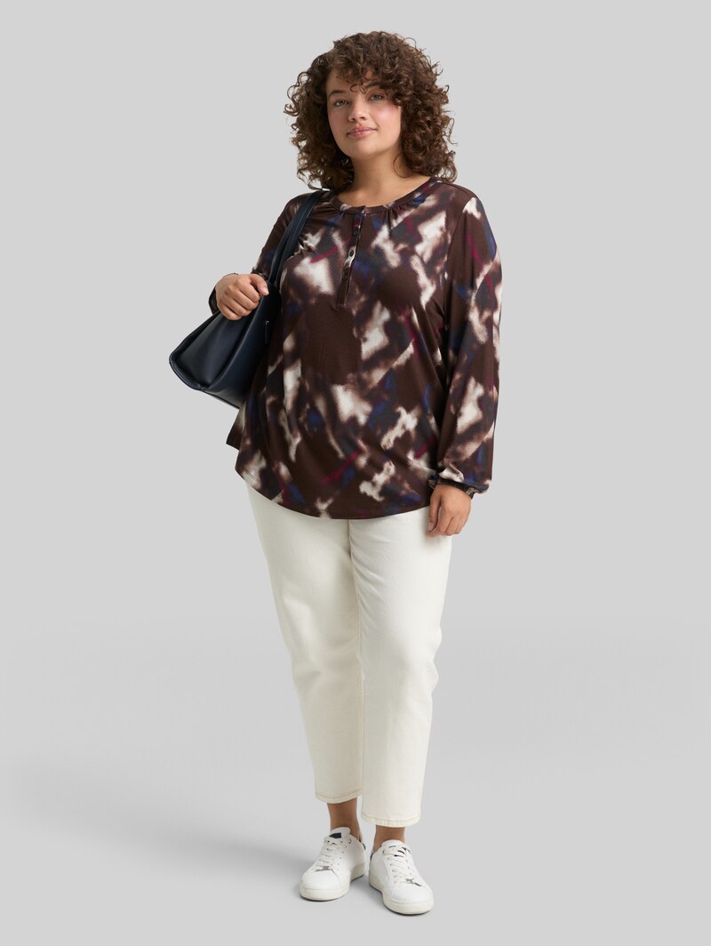 Tom Tailor Plus Size - Blusenshirt mit Muster - Brown Blurry Argyle