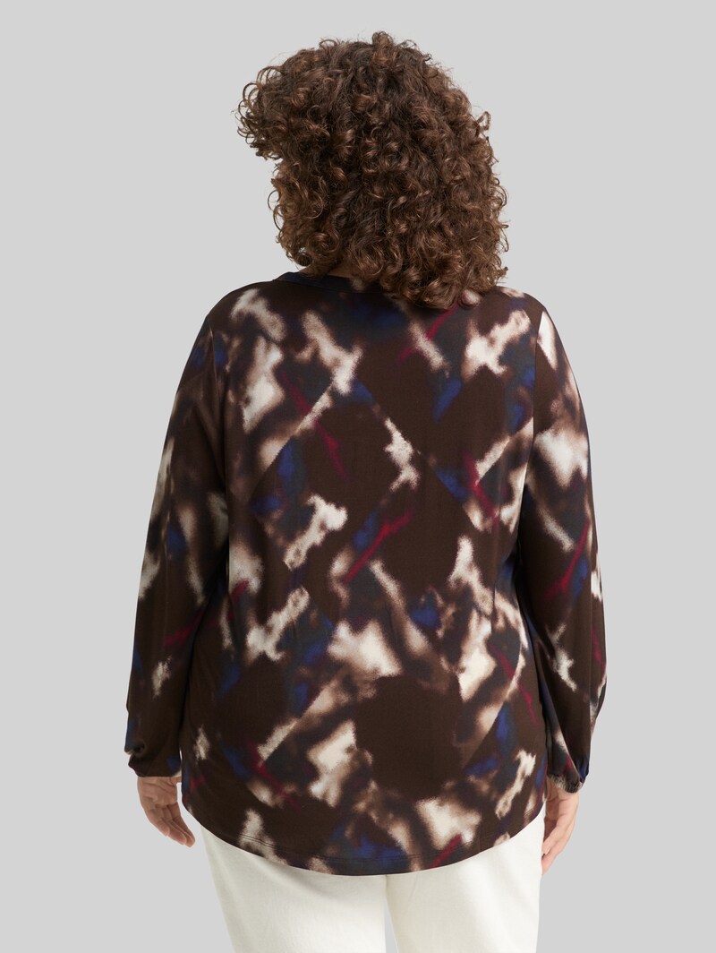 Tom Tailor Plus Size - Blusenshirt mit Muster - Brown Blurry Argyle