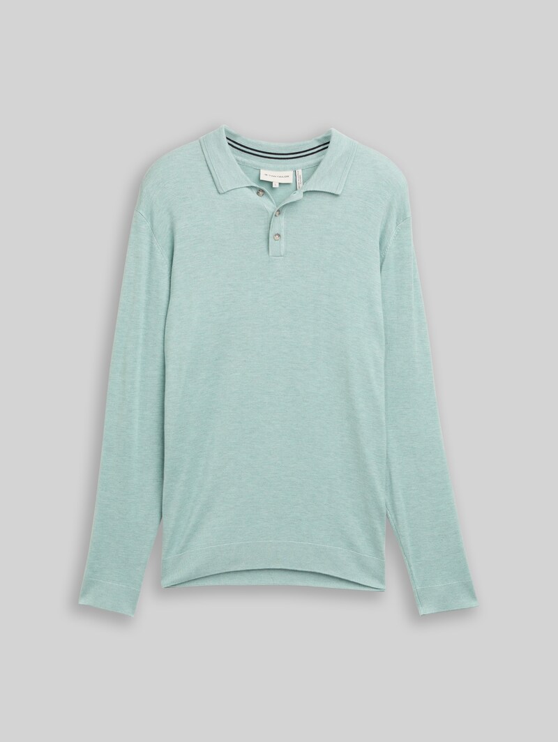 Tom Tailor Strickpullover mit Polokragen - Soft Greyish Green Melange