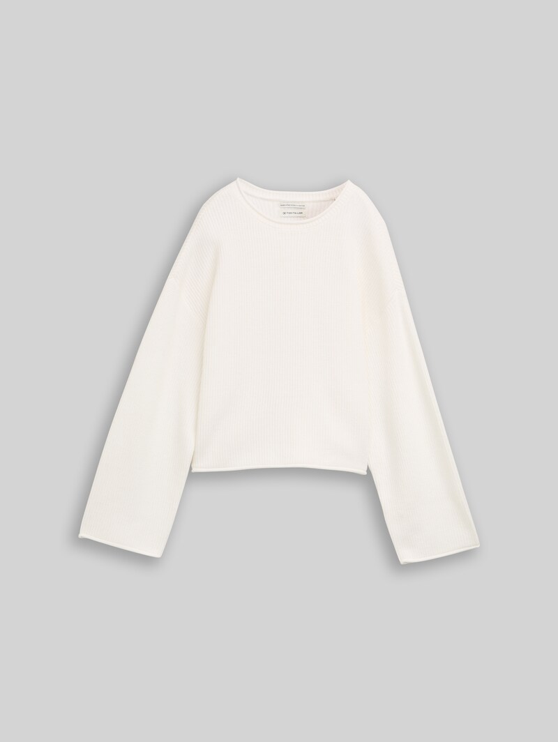 Tom Tailor Cropped Strickpullover mit Rundhalsausschnitt - Gardenia White