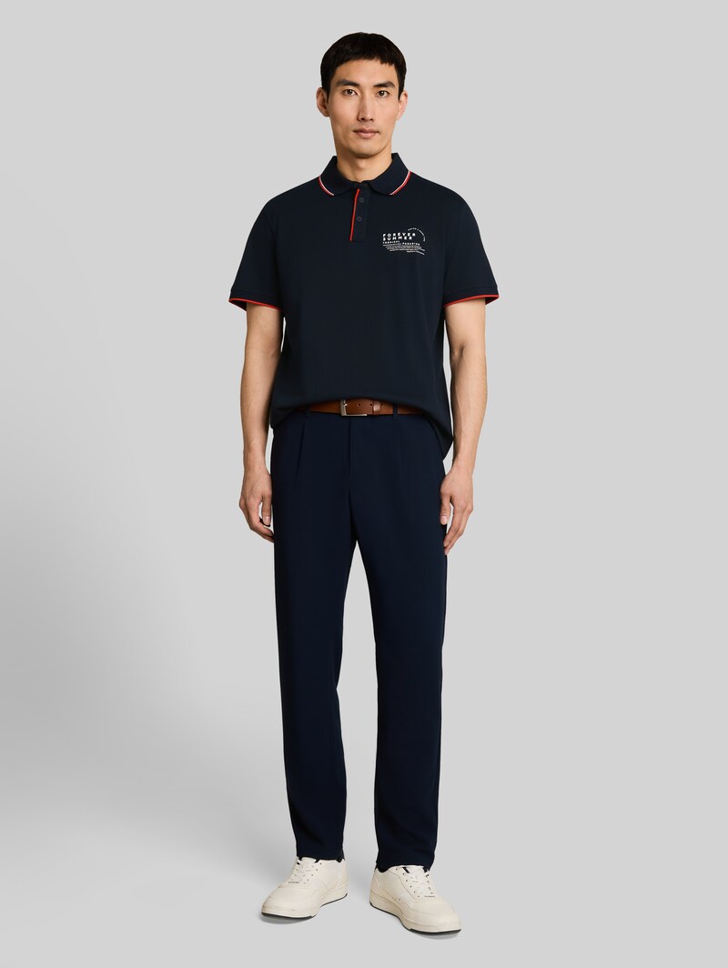 Tom Tailor Jersey Poloshirt mit Print - Sky Captain Blue