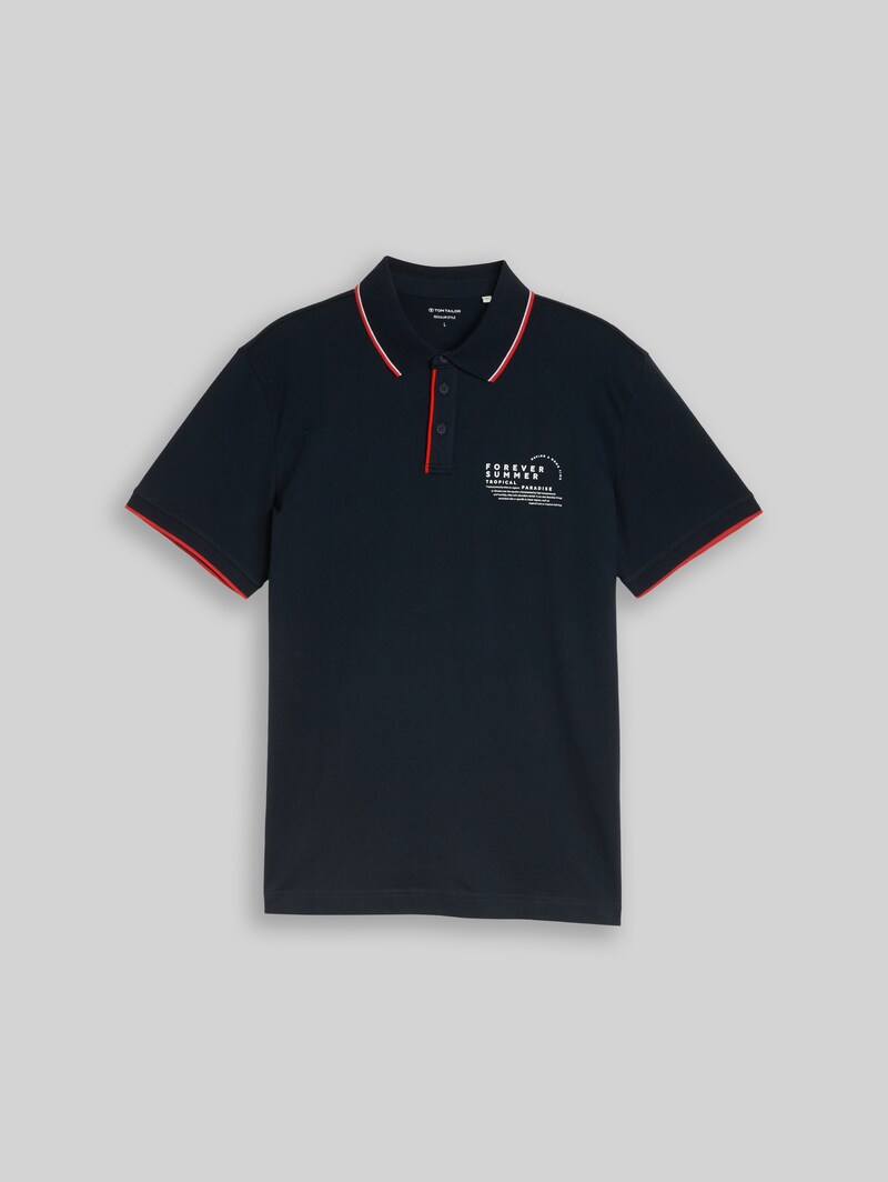 Tom Tailor Jersey Poloshirt mit Print - Sky Captain Blue