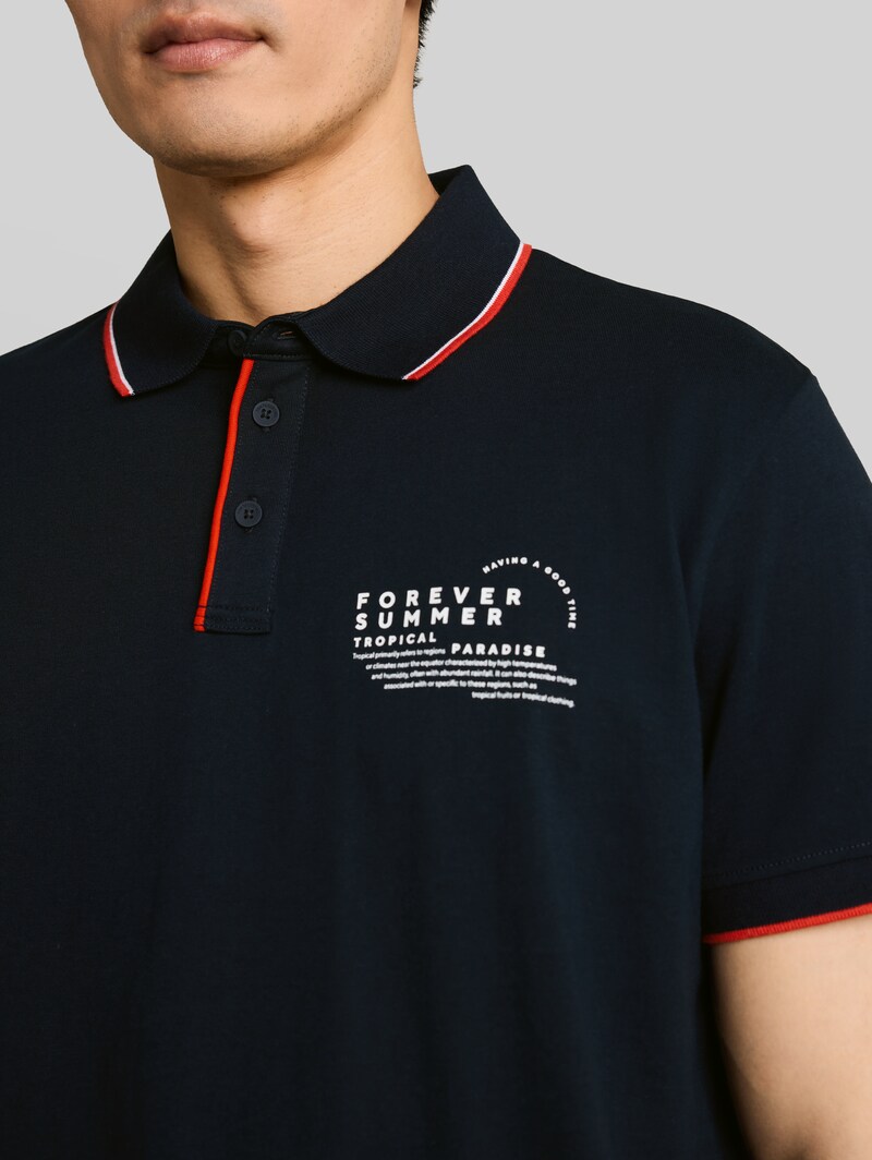 Tom Tailor Jersey Poloshirt mit Print - Sky Captain Blue