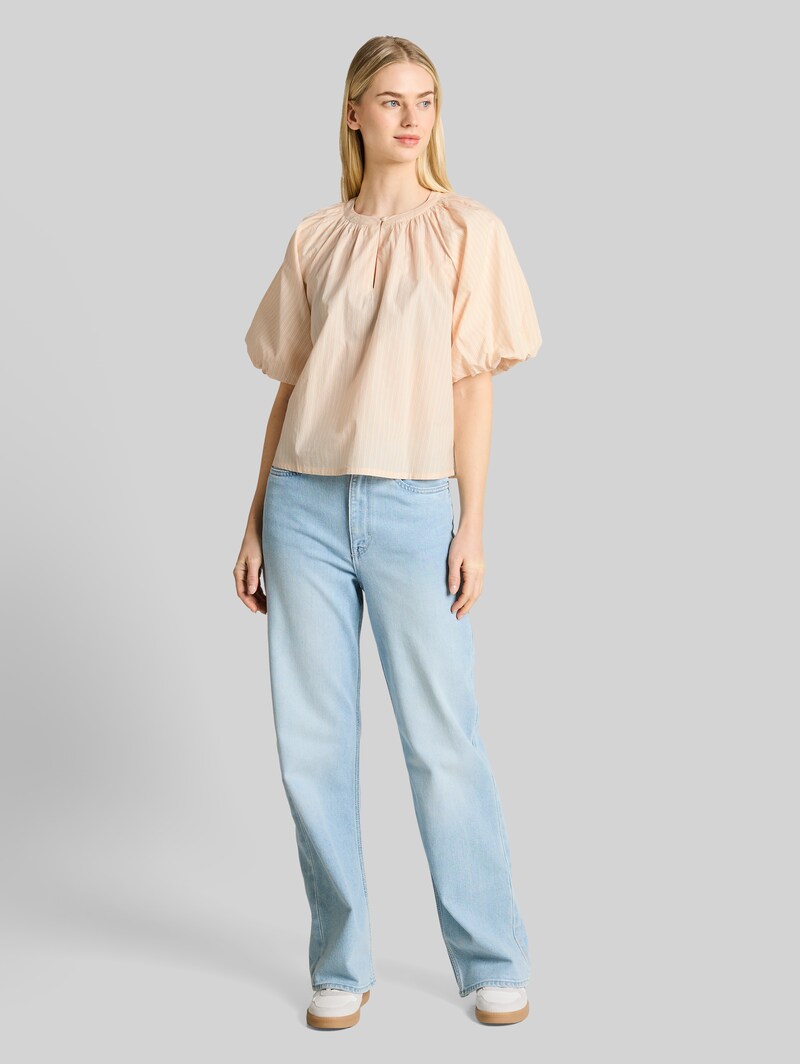 Tom Tailor Bluse mit Streifenmuster - White Apricot Irregular Stripe