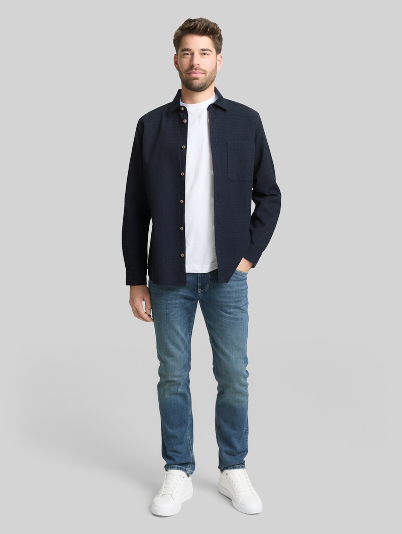 Tom Tailor Regular Fit Hemd mit Waffelstruktur - Sky Captain Blue
