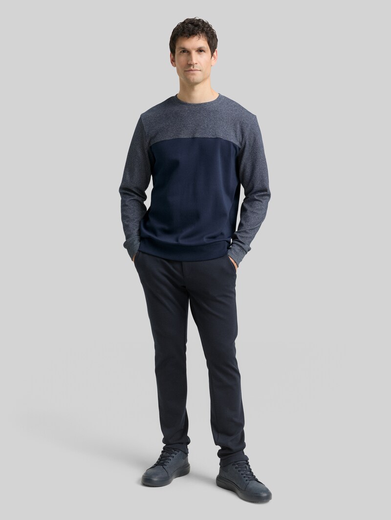 Tom Tailor Crewneck Sweatshirt mit Struktur-Mix - Sky Captain Blue