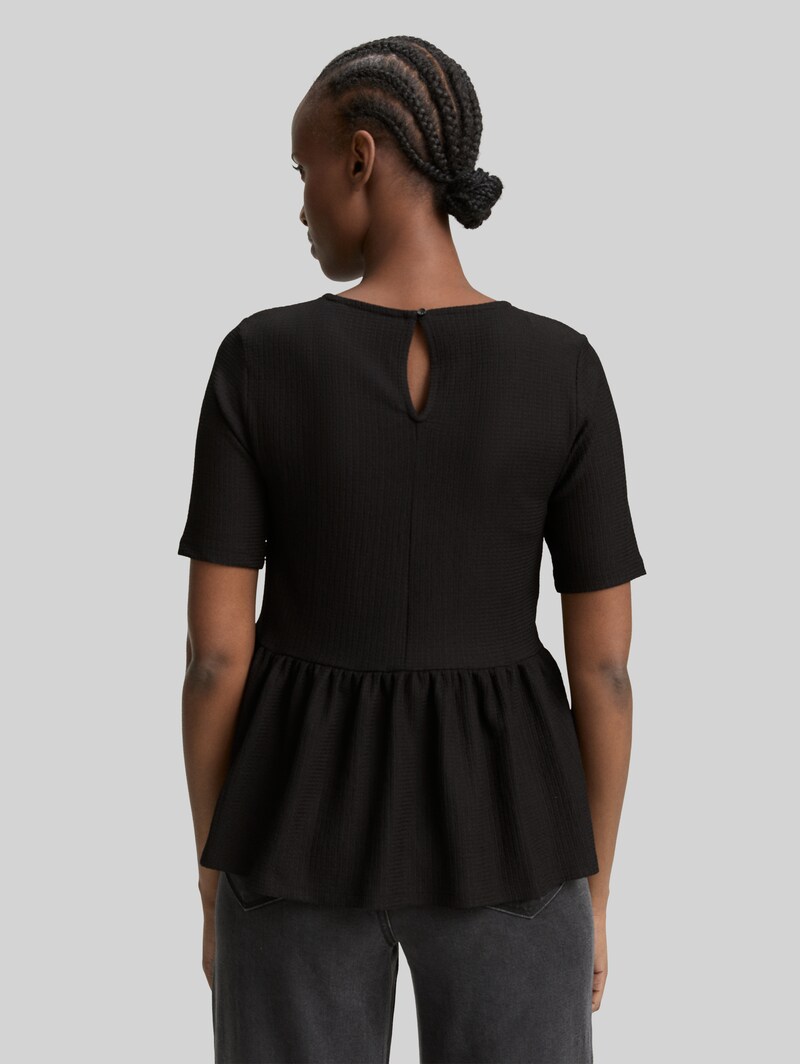 Tom Tailor Jacquard T-Shirt mit Peplum - Deep Black