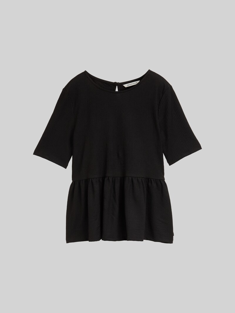 Tom Tailor Jacquard T-Shirt mit Peplum - Deep Black