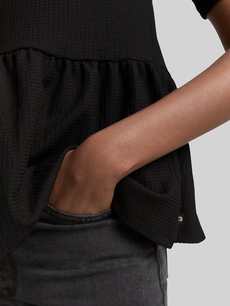 Tom Tailor Jacquard T-Shirt mit Peplum - Deep Black