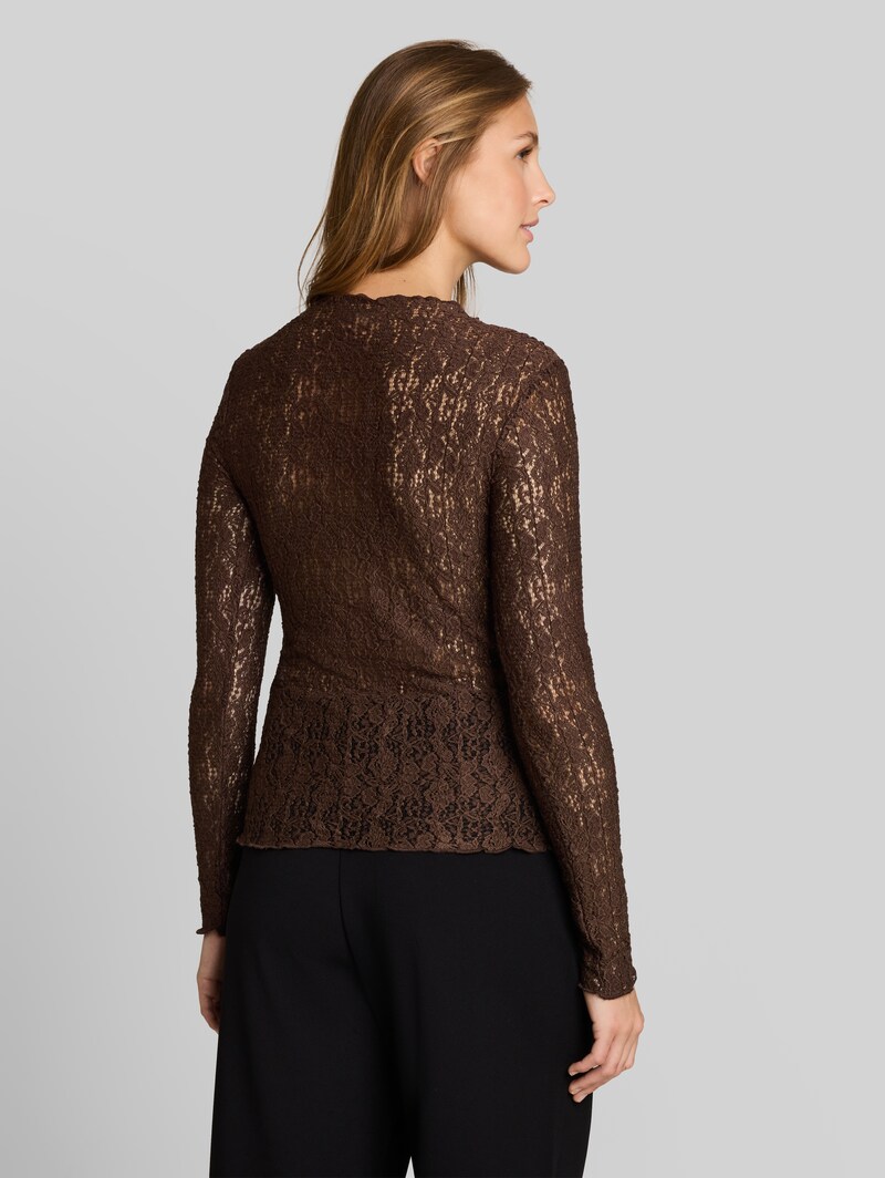 Tom Tailor Slim Fit Langarmshirt aus Spitze - Cool Dark Brown