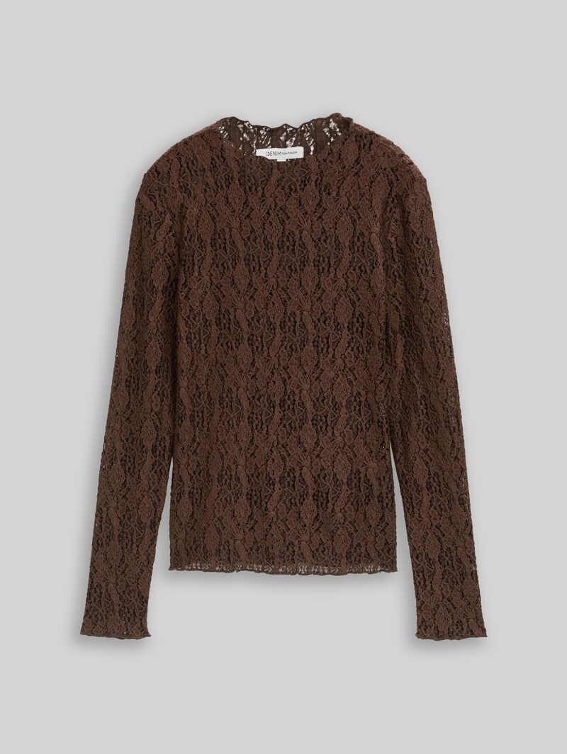 Tom Tailor Slim Fit Langarmshirt aus Spitze - Cool Dark Brown