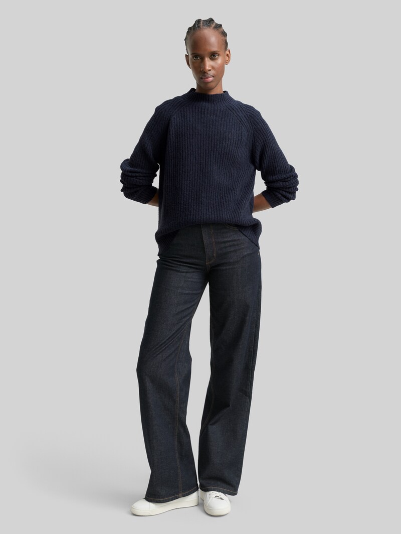 Tom Tailor Relaxed Fit Strickpullover mit Stehkragen - Dark Blue Melange