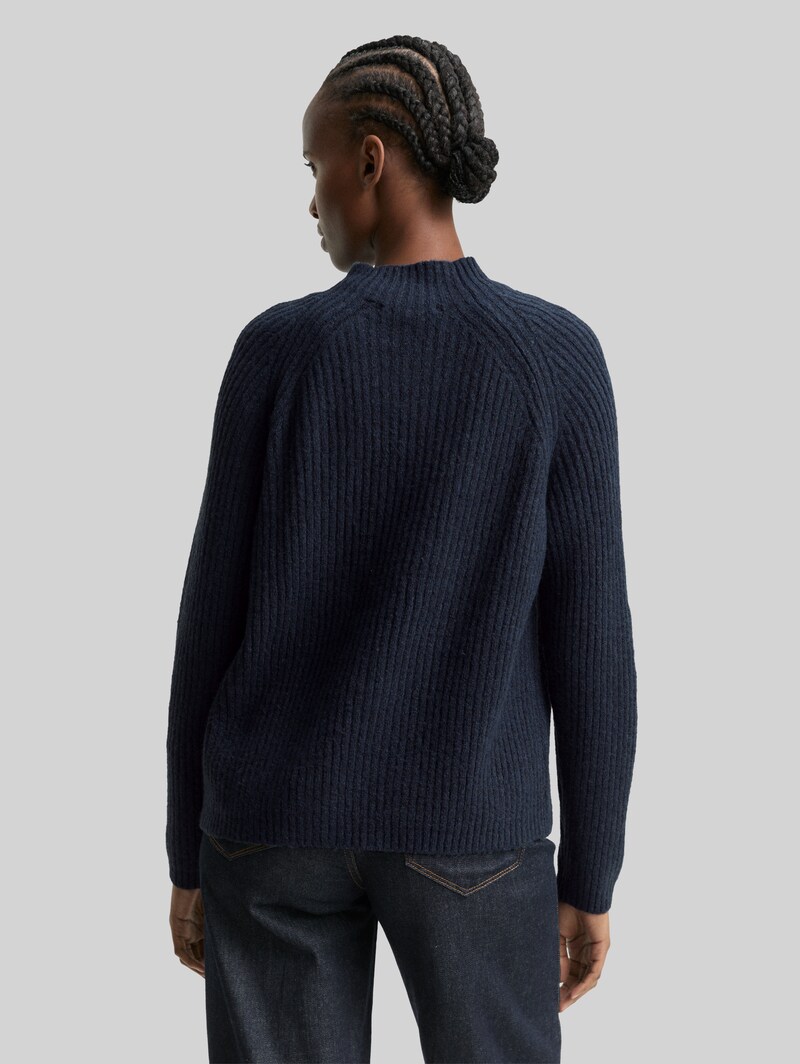 Tom Tailor Relaxed Fit Strickpullover mit Stehkragen - Dark Blue Melange