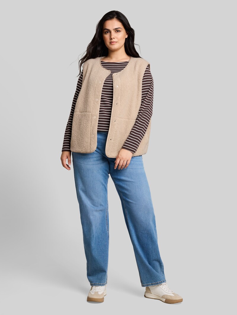Tom Tailor Plus Size - Boxy Fit Teddy Weste - Gravel Beige