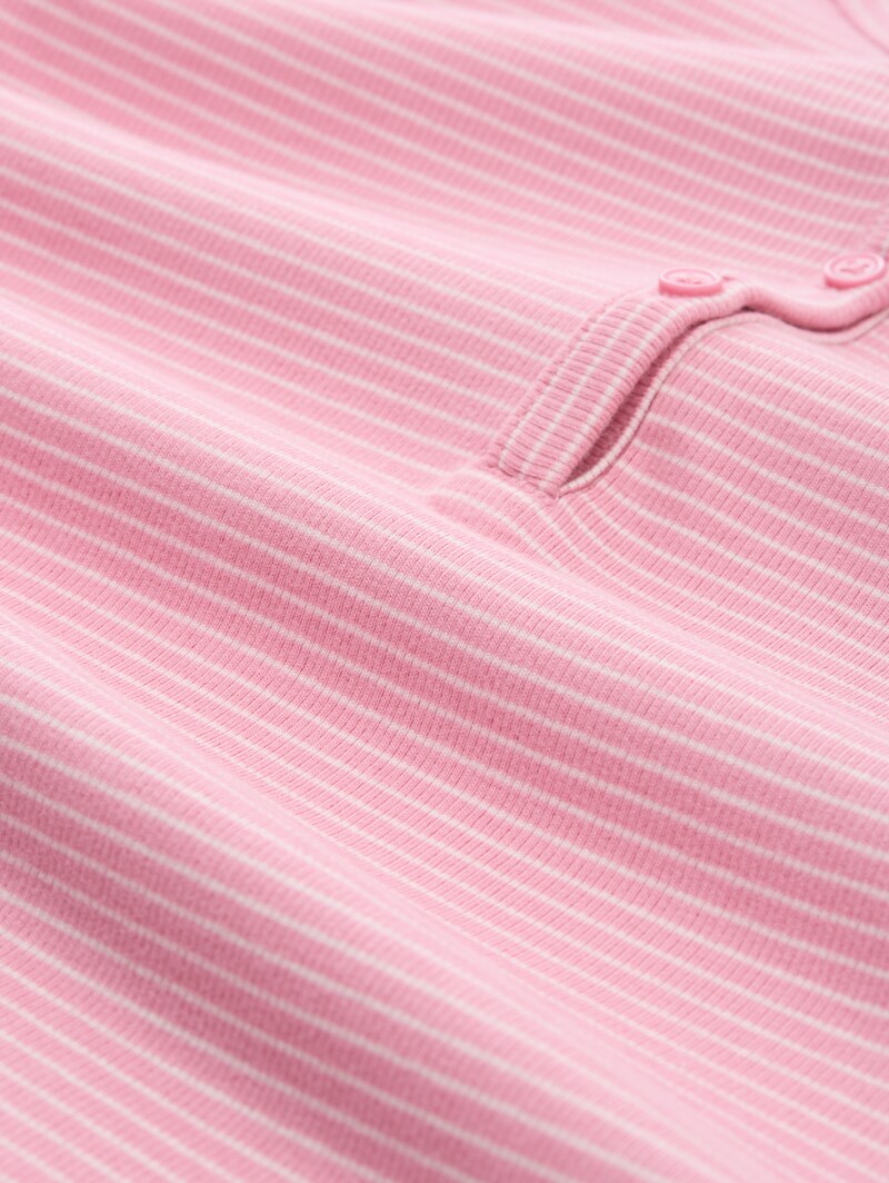 Tom Tailor Slim Fit Henley Langarmshirt mit Streifenmuster - Pink White Stripe