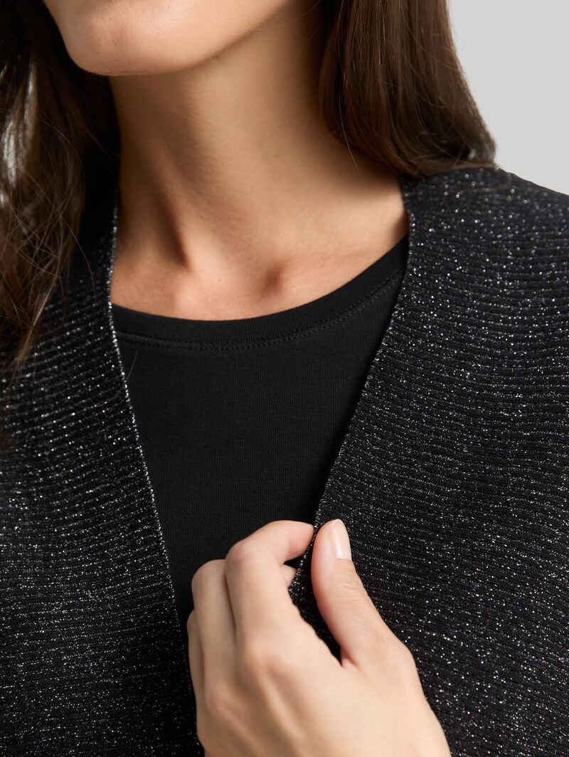 Tom Tailor Cropped Cardigan mit Glitzer-Effekt - Deep Black