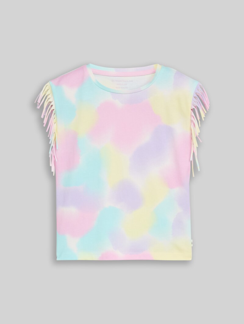 Tom Tailor T-Shirt mit Fransen - Rainbow Watercolor Print