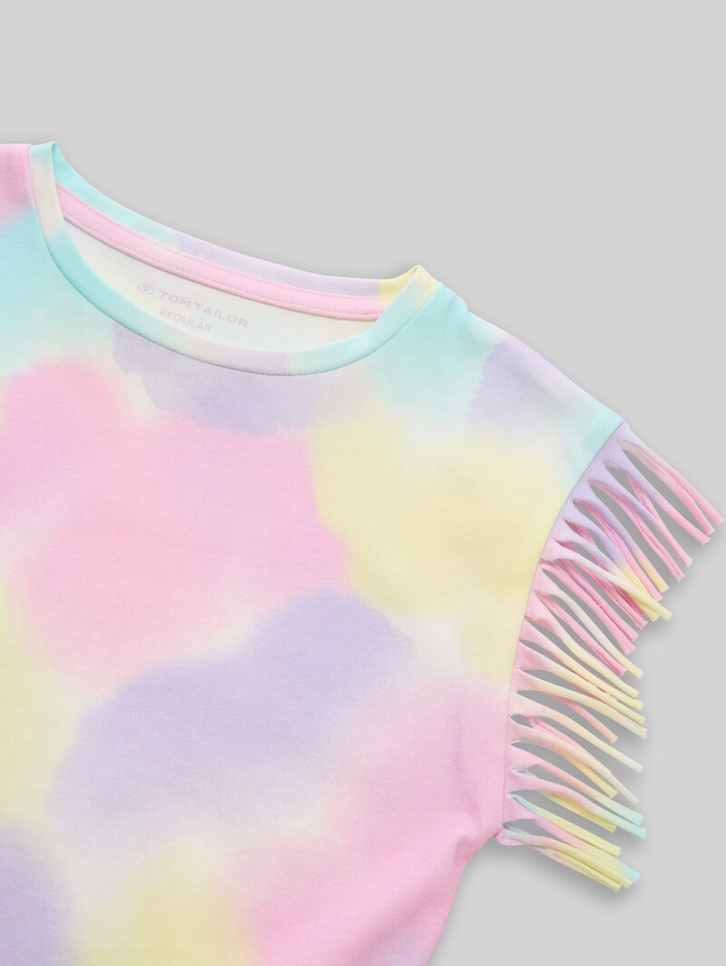 Tom Tailor T-Shirt mit Fransen - Rainbow Watercolor Print