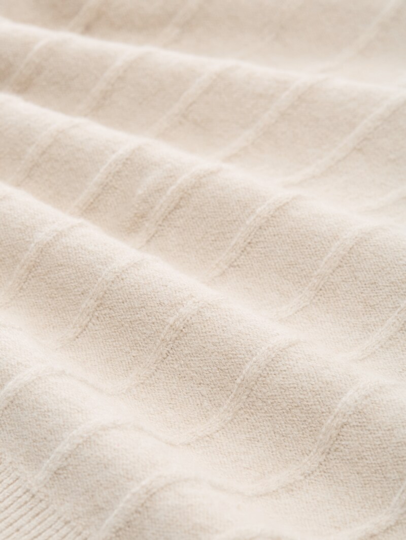 Tom Tailor Rib Strickpullover mit Wollanteil - Sand Stone Beige Melange
