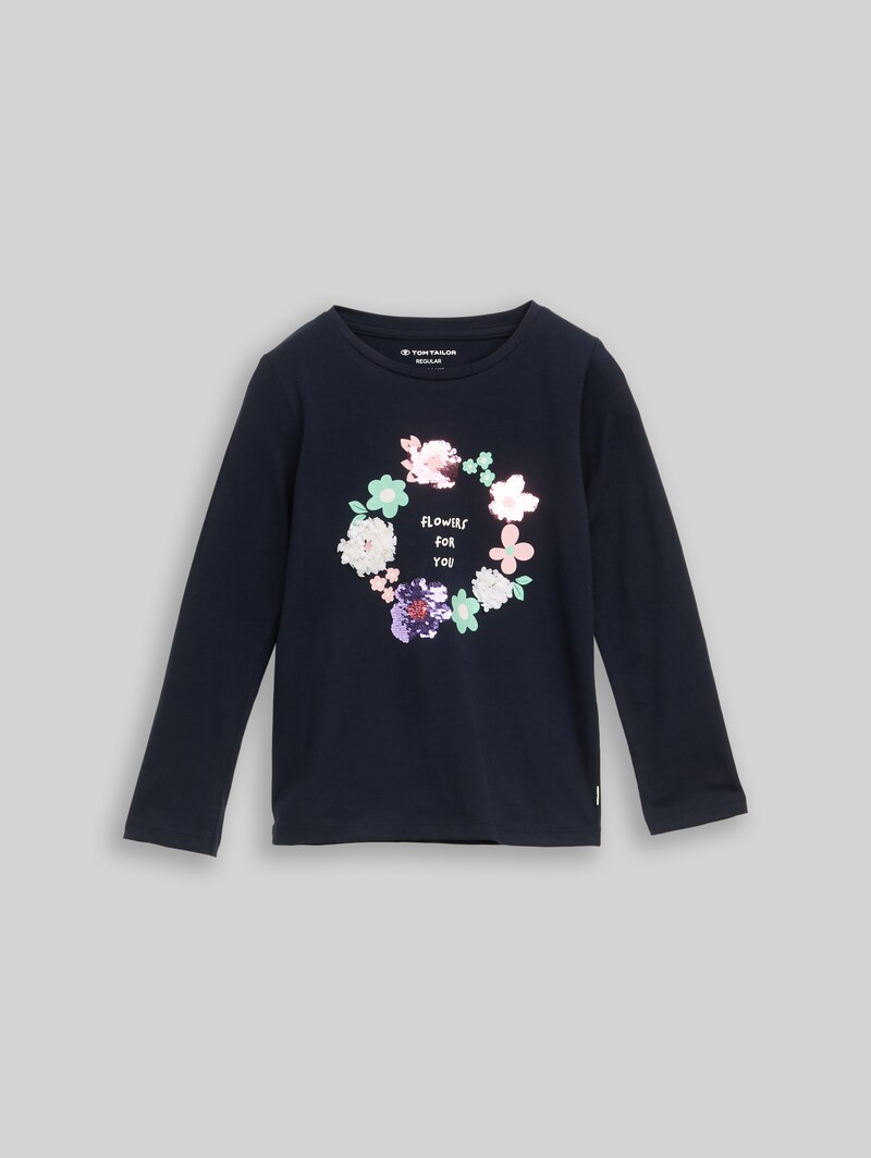 Tom Tailor Langarmshirt mit Wendepailletten - Sky Captain Blue