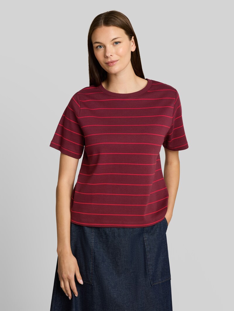 Tom Tailor T-Shirt aus Baumwolle - Plum Red Irregular Stripe Tom Tailor T-Shirt aus Baumwolle - Plum Red Irregular Stripe