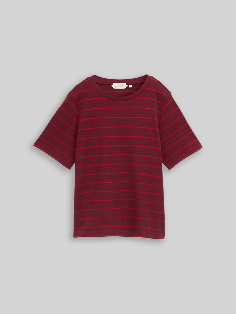 Tom Tailor T-Shirt aus Baumwolle - Plum Red Irregular Stripe