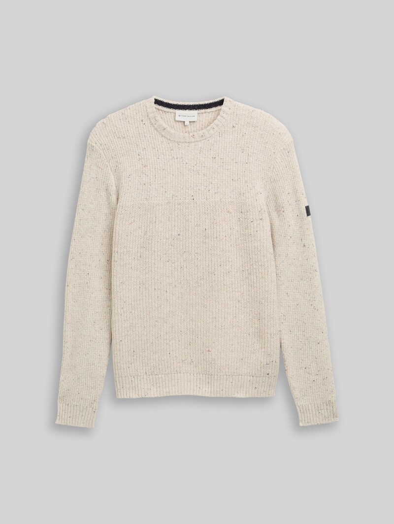 Tom Tailor Strickpullover mit Strukturmix - Offwhite Melange Multi Neps
