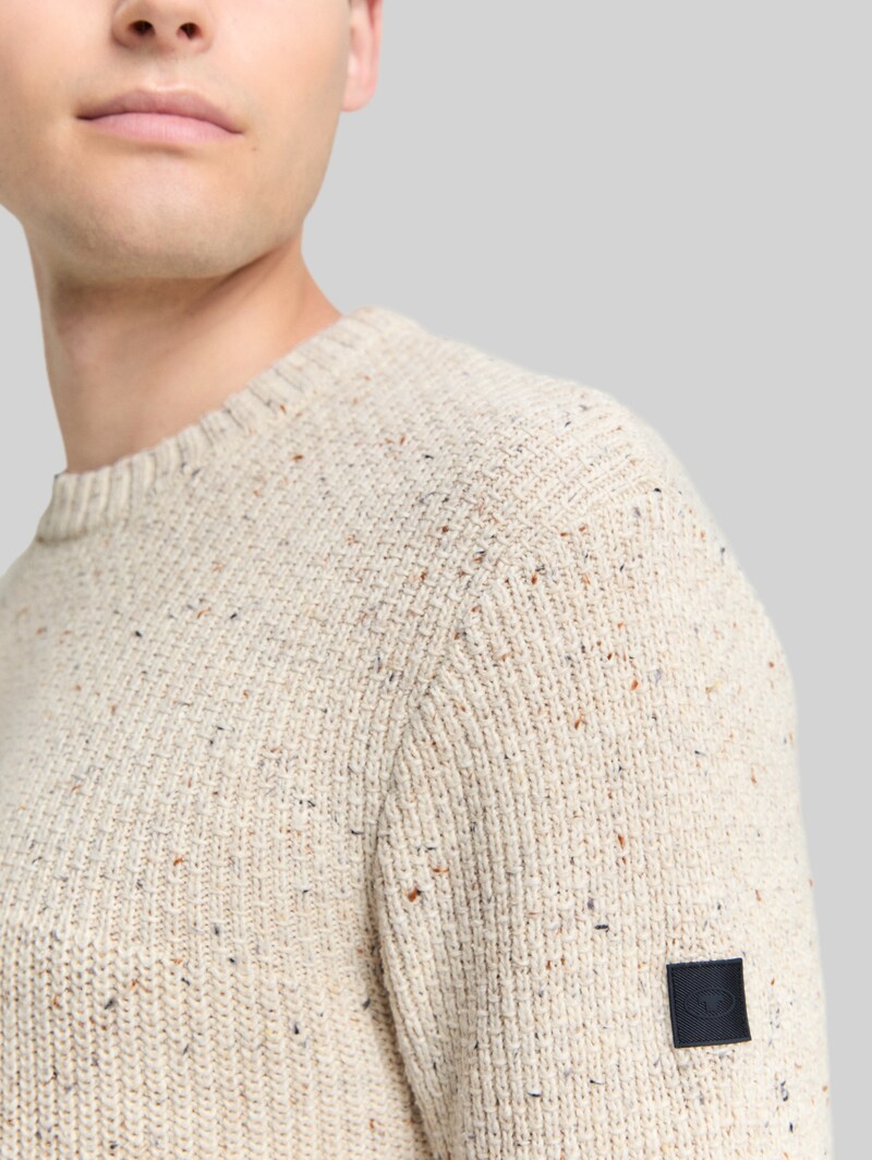 Tom Tailor Strickpullover mit Strukturmix - Offwhite Melange Multi Neps