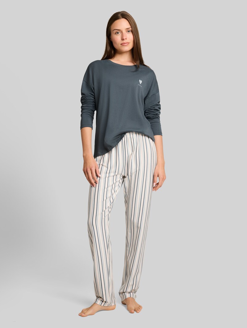 Tom Tailor Pyjama-Set mit Streifenmuster aus Baumwolle - Green-medium-stripes
