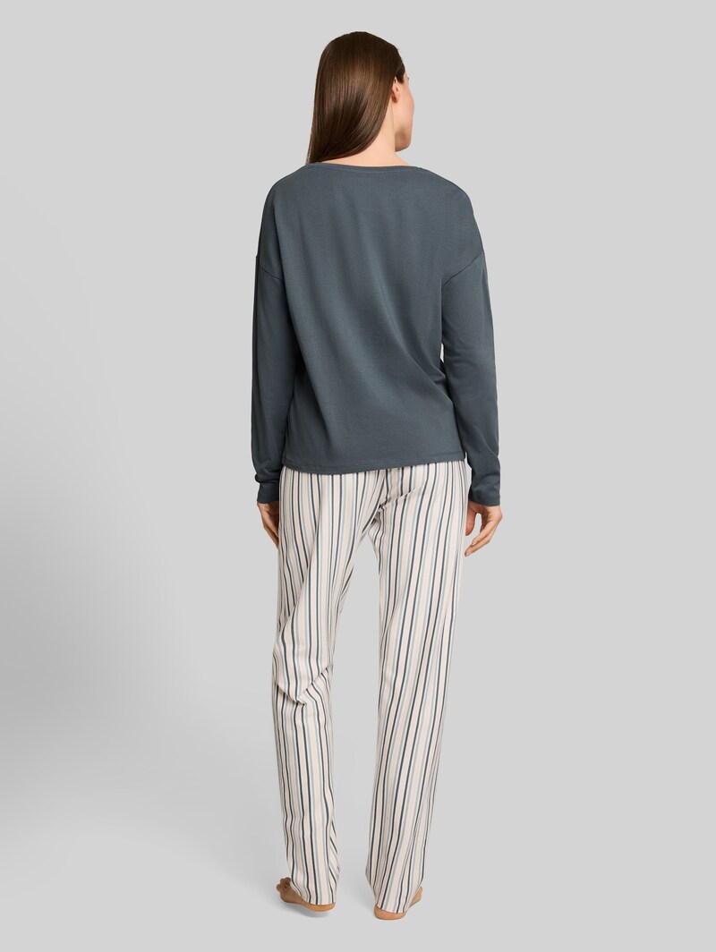Tom Tailor Pyjama-Set mit Streifenmuster aus Baumwolle - Green-medium-stripes