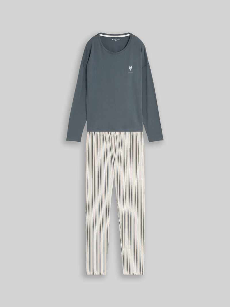 Tom Tailor Pyjama-Set mit Streifenmuster aus Baumwolle - Green-medium-stripes