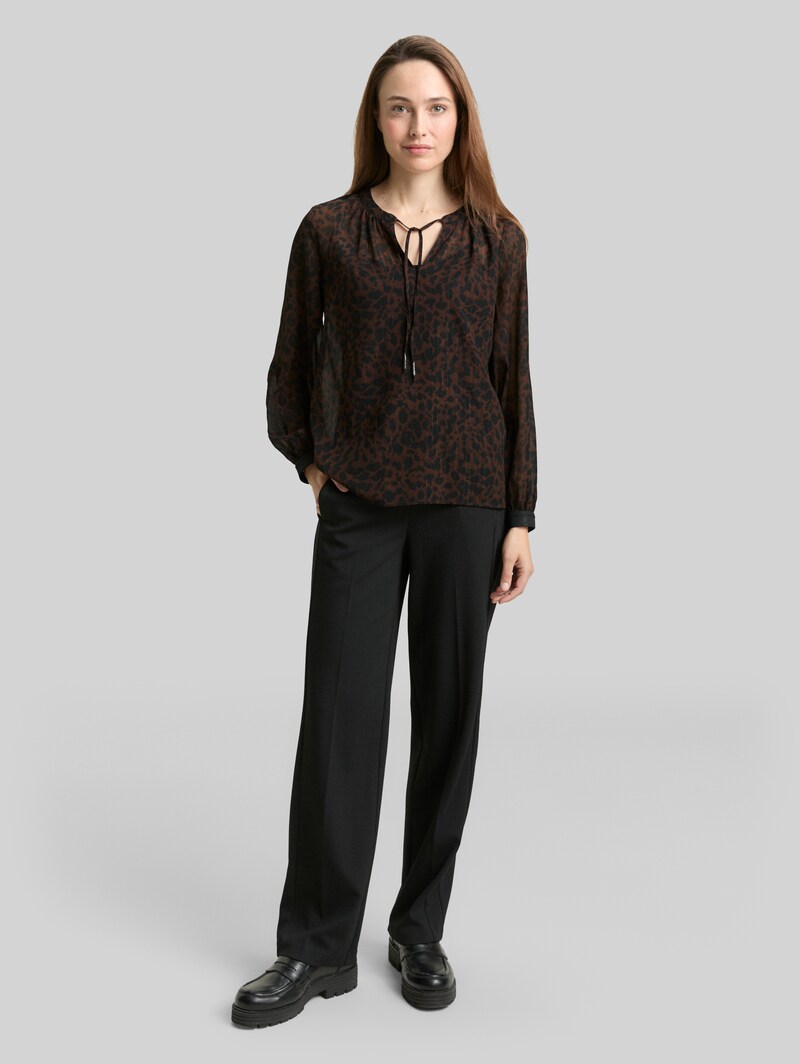 Tom Tailor Chiffon Bluse mit Leo-Print - Brown Black Small Leo Print