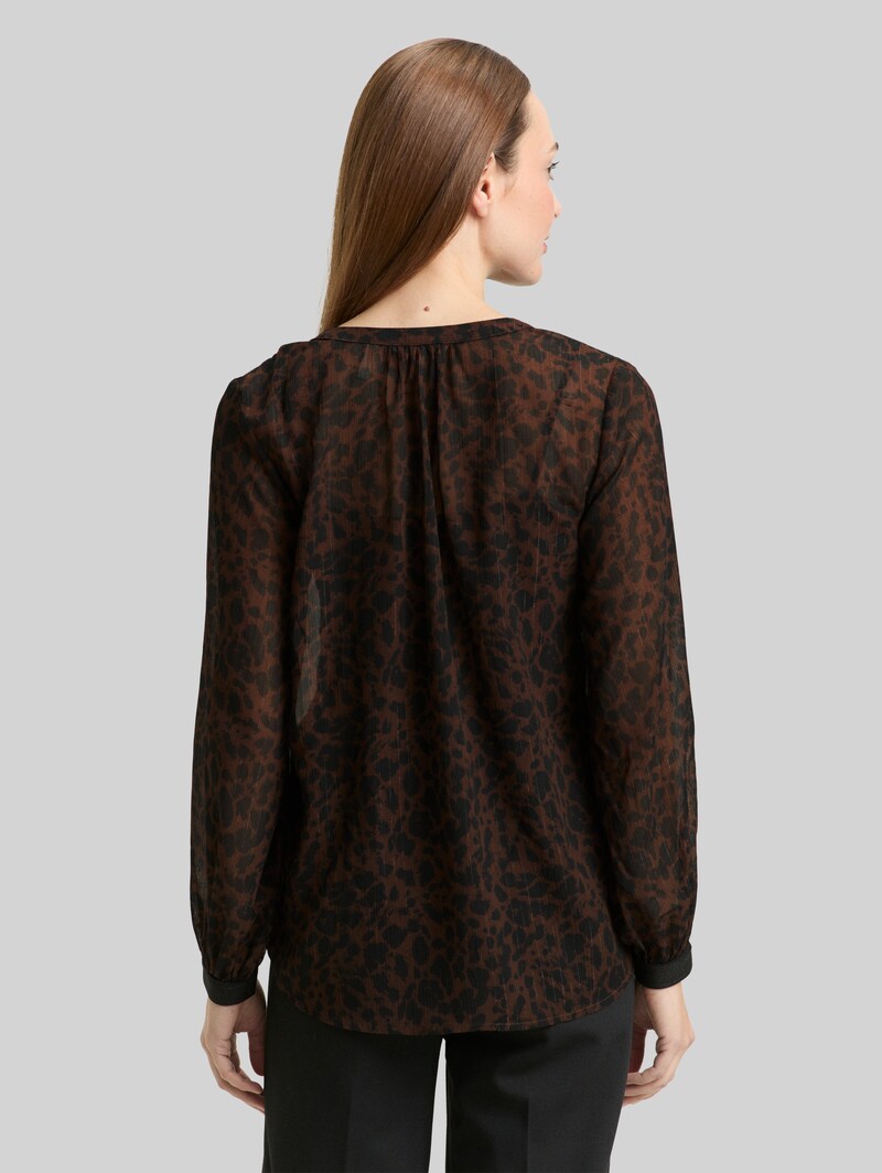Tom Tailor Chiffon Bluse mit Leo-Print - Brown Black Small Leo Print