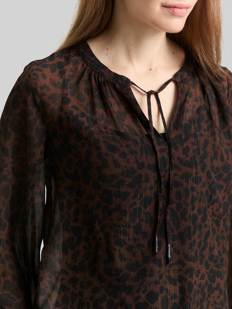 Tom Tailor Chiffon Bluse mit Leo-Print - Brown Black Small Leo Print