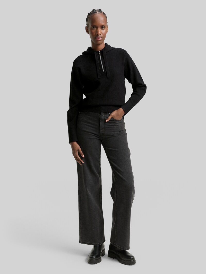 Tom Tailor Hoodie Strickpullover mit Reißverschluss - Deep Black
