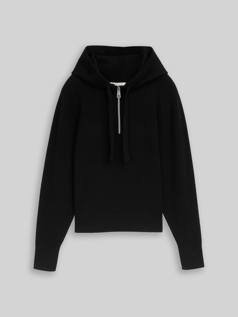 Tom Tailor Hoodie Strickpullover mit Reißverschluss - Deep Black
