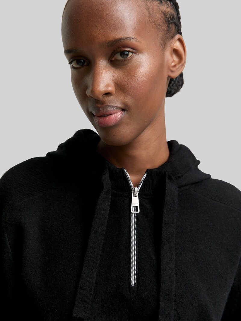 Tom Tailor Hoodie Strickpullover mit Reißverschluss - Deep Black