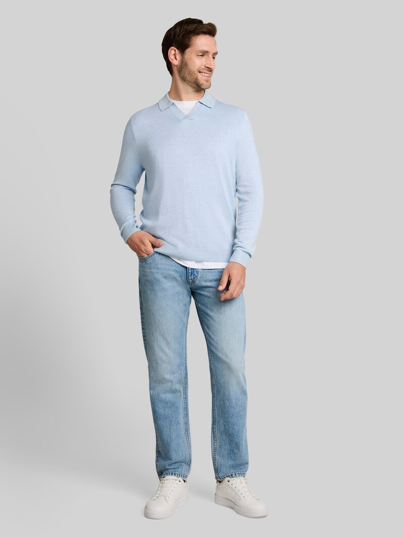 Tom Tailor Strickpullover mit Polokragen - Pale Blue Mélange