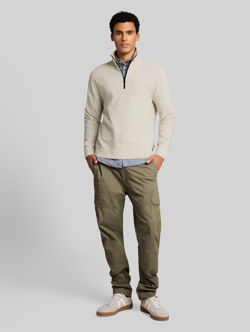 Tom Tailor Troyer Strickpullover aus Baumwolle - Off White Neps