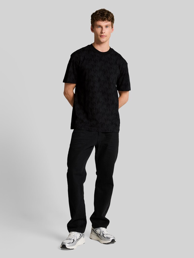 Tom Tailor Relaxed Fit T-Shirt mit Palmenprint - Black Laser Palm Design