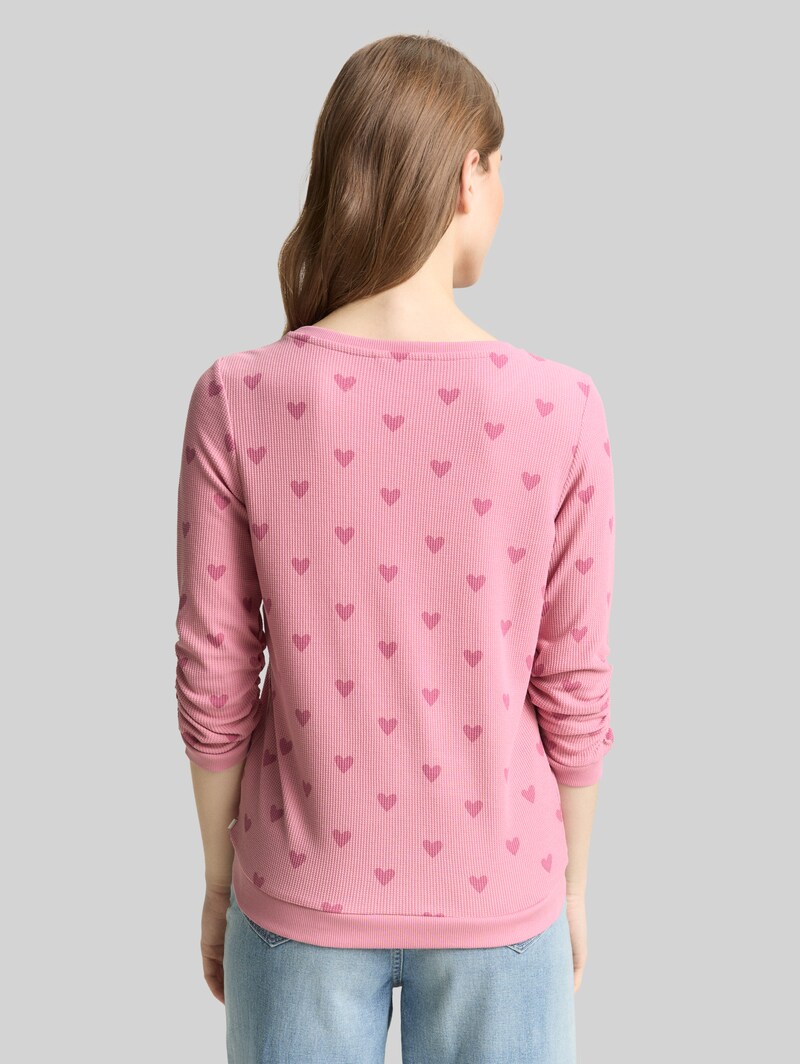 Tom Tailor Slim Fit Sweatshirt mit Herz-Print - Pink Tonal Heart Print