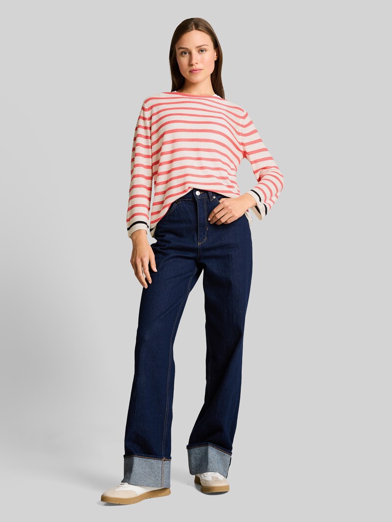 Tom Tailor Strickpullover mit Streifenmuster - Coral Offwhite Navy Stripe