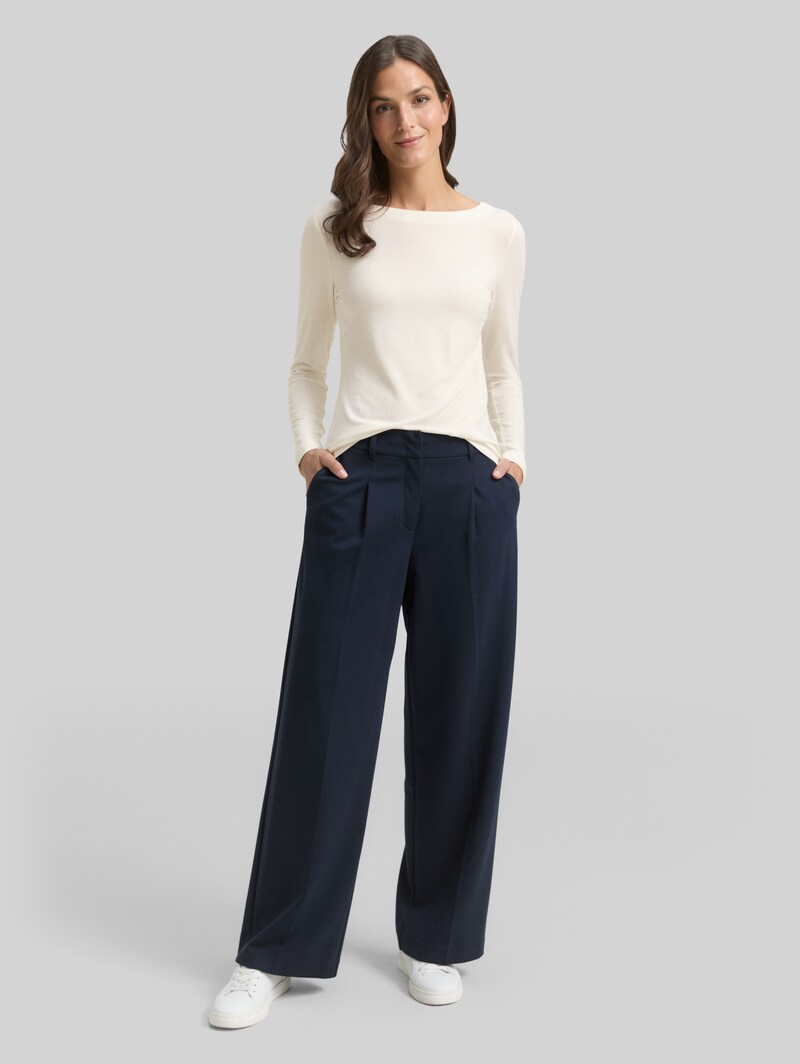 Tom Tailor Slim Fit Langarmshirt mit U-Boot-Ausschnitt - Whisper White