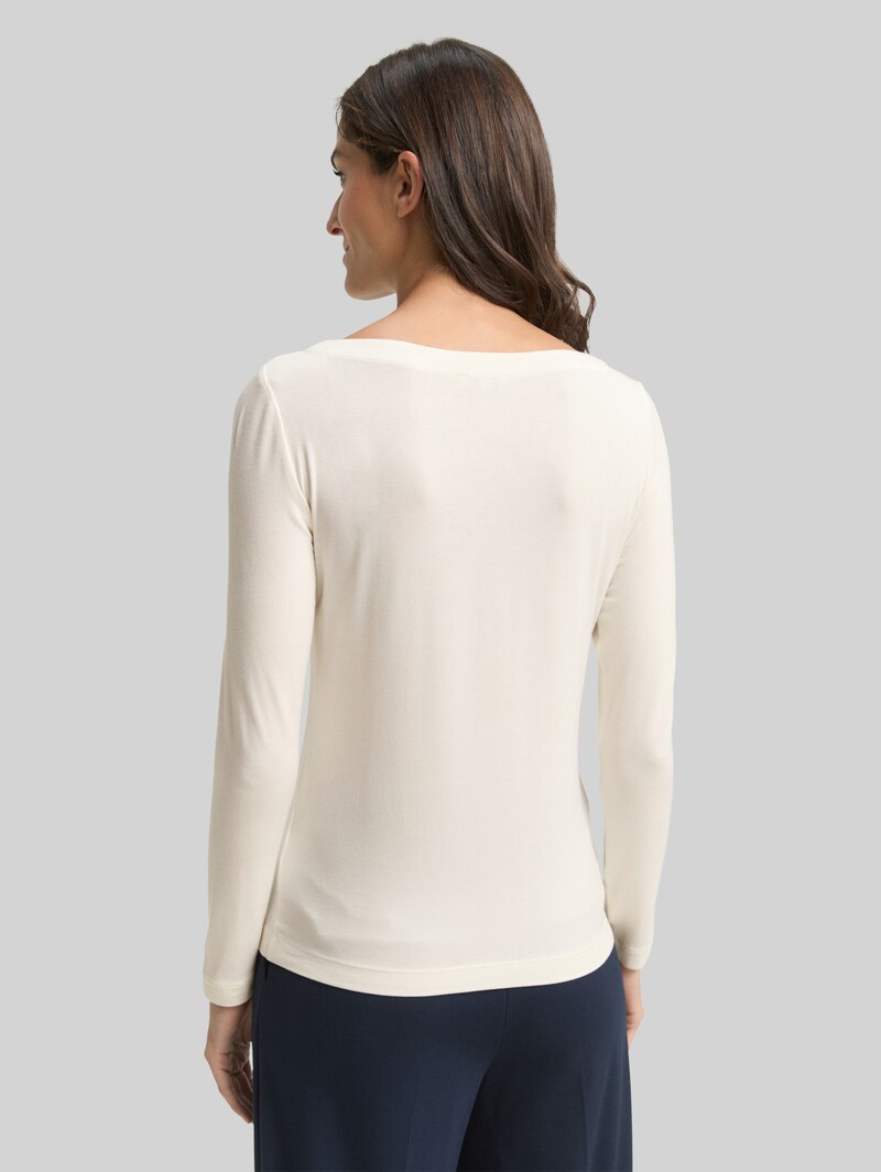 Tom Tailor Slim Fit Langarmshirt mit U-Boot-Ausschnitt - Whisper White